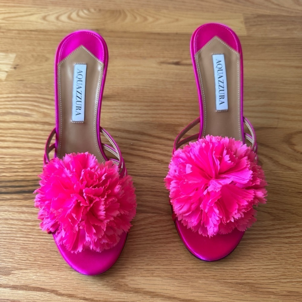 Aquazzura Love Carnation Pink Floral Satin Mule Slide Size 38.5 - Picture 2 of 9